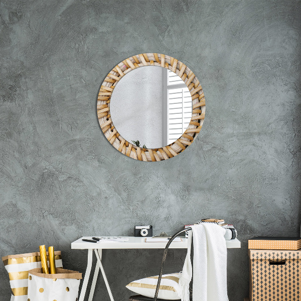 Round mirror frame with print Natural braid