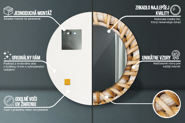 Round mirror frame with print Natural braid