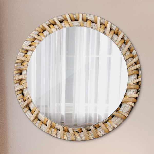 Round mirror frame with print Natural braid