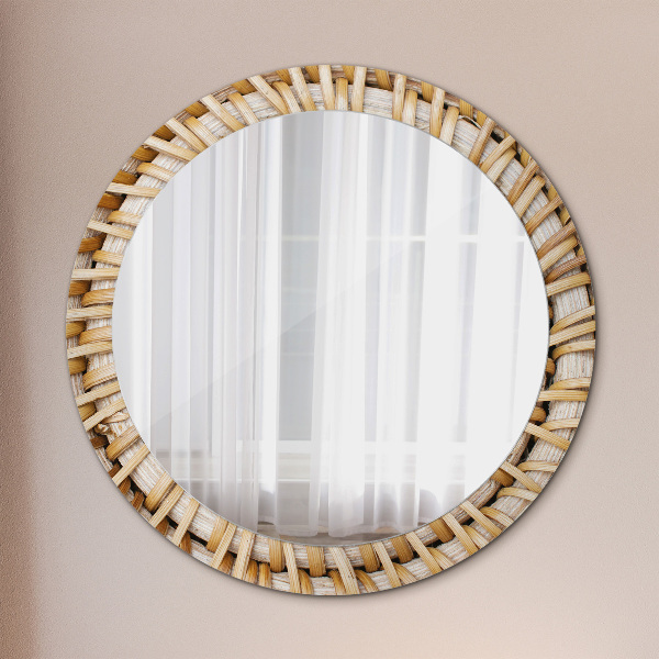Round mirror frame with print Natural braid