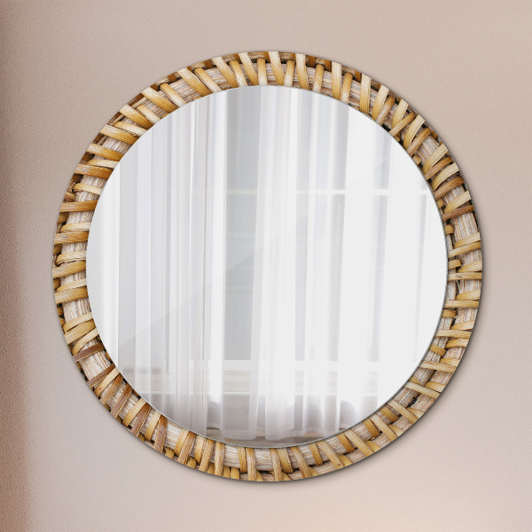 Round mirror frame with print Natural braid