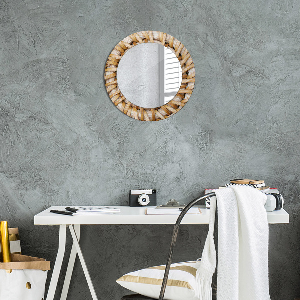Round mirror frame with print Natural braid