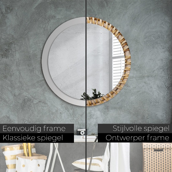 Round mirror frame with print Natural braid