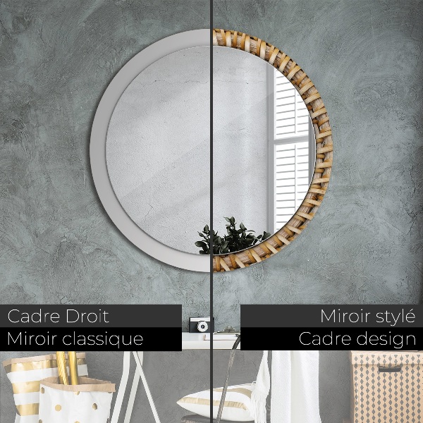 Round mirror frame with print Natural braid