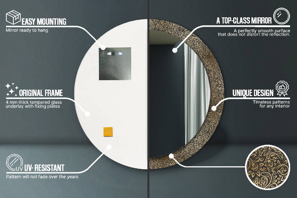 Round mirror frame with print Golden ornaments