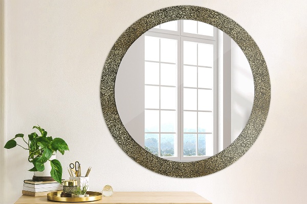 Round mirror frame with print Golden ornaments