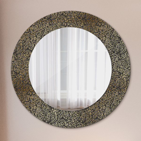 Round mirror frame with print Golden ornaments