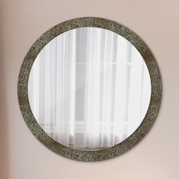 Round mirror frame with print Golden ornaments