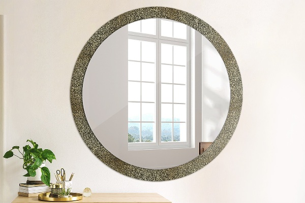 Round mirror frame with print Golden ornaments
