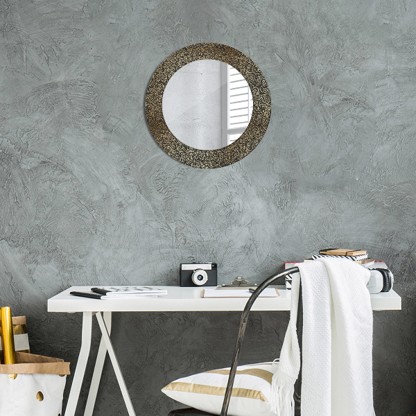 Round mirror frame with print Golden ornaments