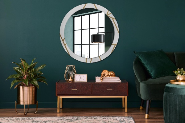 Round mirror frame with print Linear composition