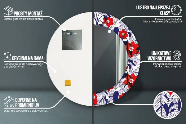 Round wall mirror decor Filodendron and red flowers