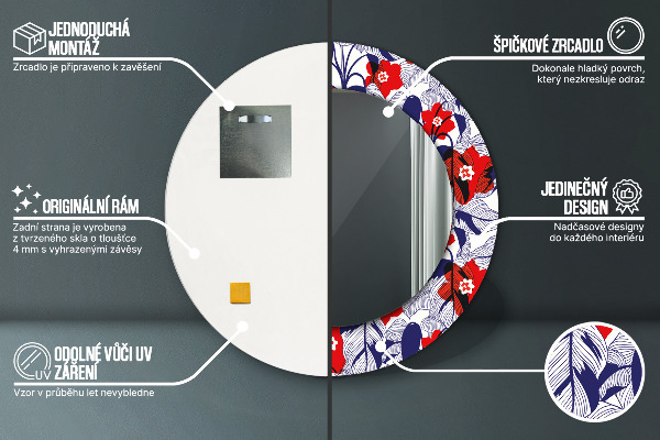 Round wall mirror decor Filodendron and red flowers