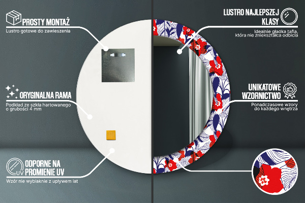 Round wall mirror decor Filodendron and red flowers