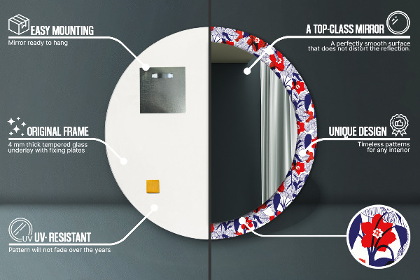 Round wall mirror decor Filodendron and red flowers