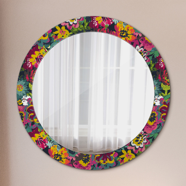 Round decorative mirror Hand -painted flowers