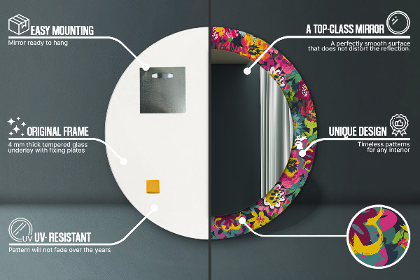 Round decorative mirror Hand -painted flowers