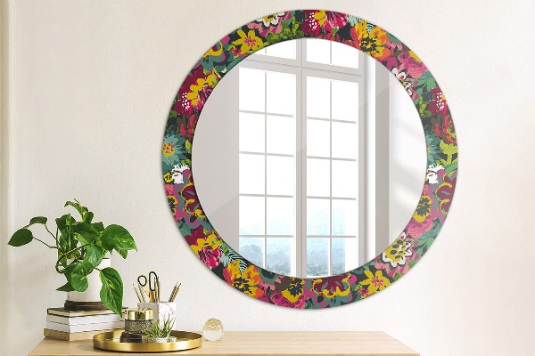 Round decorative mirror Hand -painted flowers