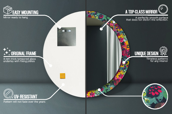 Round decorative mirror Hand -painted flowers