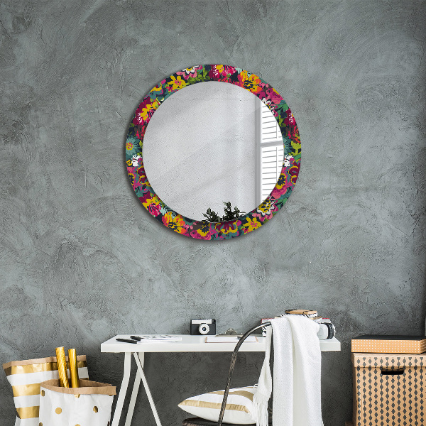 Round decorative mirror Hand -painted flowers