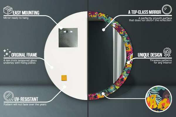 Round decorative mirror Hand -painted flowers