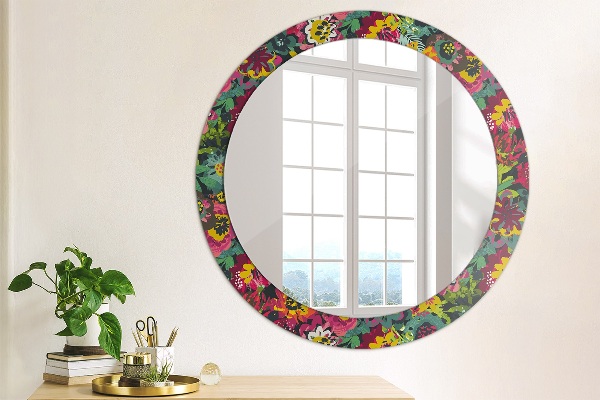 Round decorative mirror Hand -painted flowers