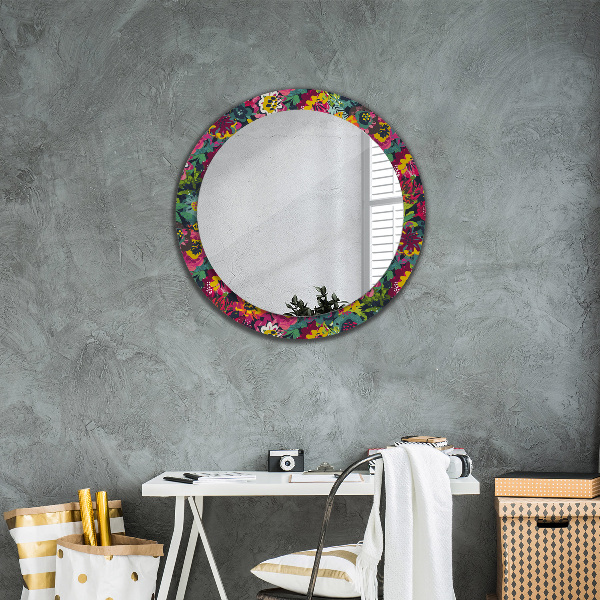 Round decorative mirror Hand -painted flowers