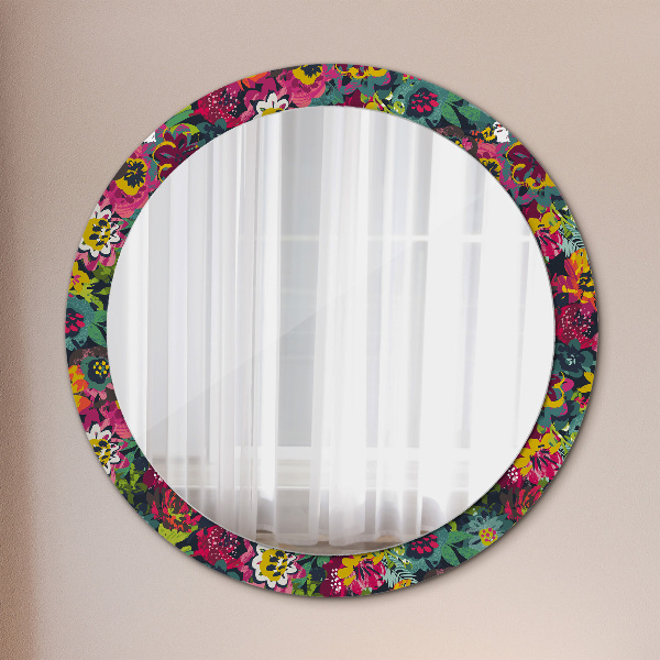 Round decorative mirror Hand -painted flowers
