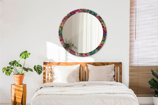 Round decorative mirror Hand -painted flowers