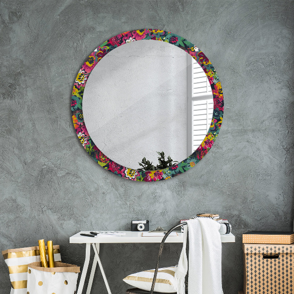 Round decorative mirror Hand -painted flowers