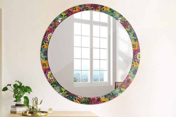 Round decorative mirror Hand -painted flowers
