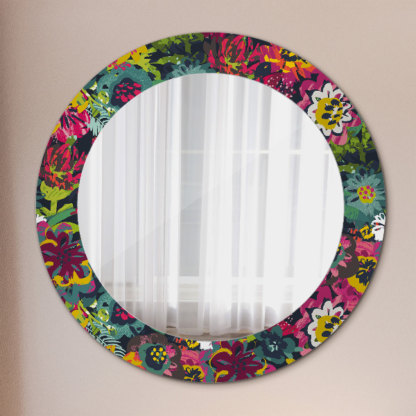 Round decorative mirror Hand -painted flowers