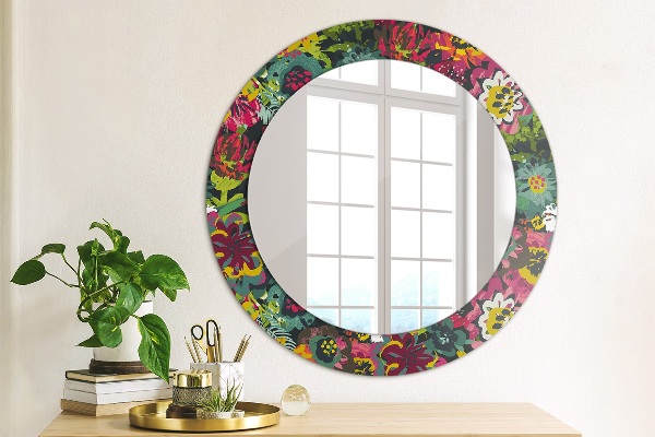 Round decorative mirror Hand -painted flowers