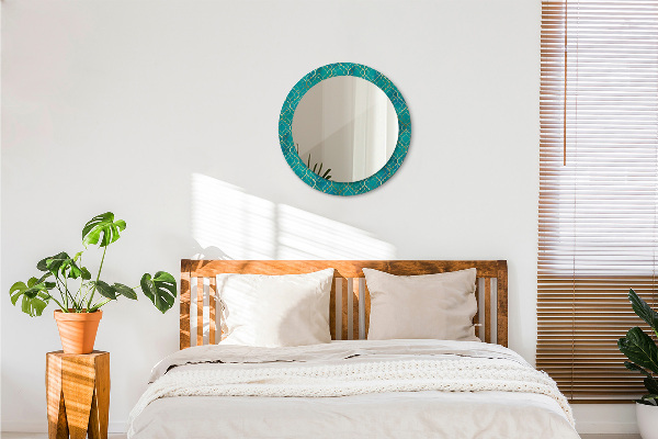 Round decorative mirror Green and gold composition