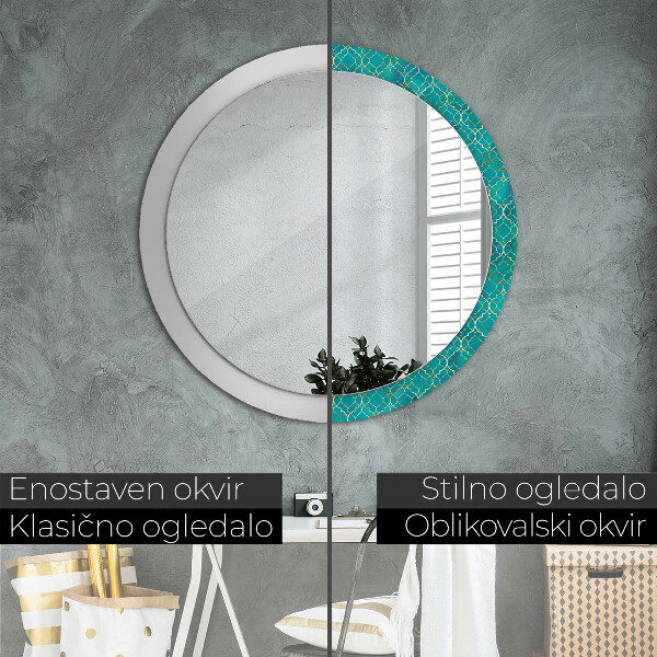 Round decorative mirror Green and gold composition