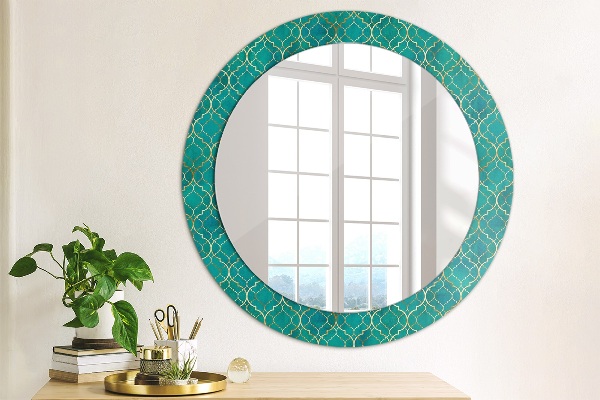 Round decorative mirror Green and gold composition