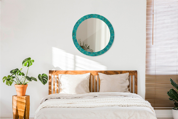 Round decorative mirror Green and gold composition