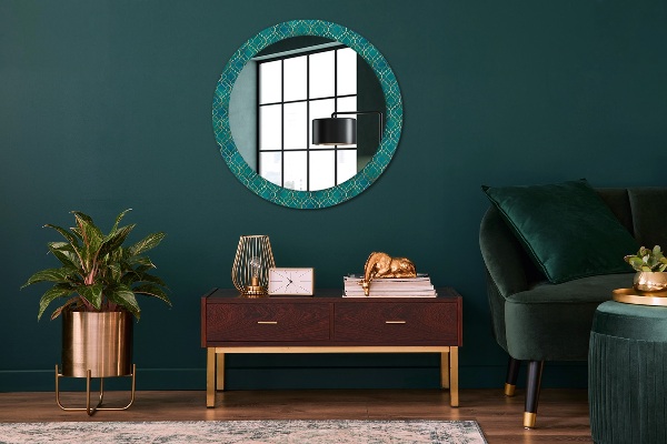 Round decorative mirror Green and gold composition