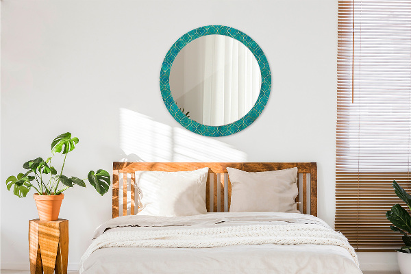 Round decorative mirror Green and gold composition