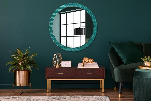 Round decorative mirror Green and gold composition