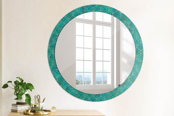 Round decorative mirror Green and gold composition