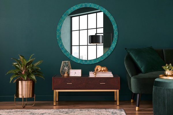 Round decorative mirror Green and gold composition