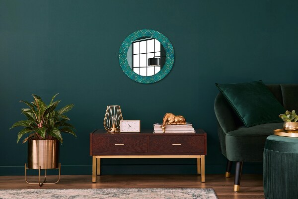 Round decorative mirror Green and gold composition