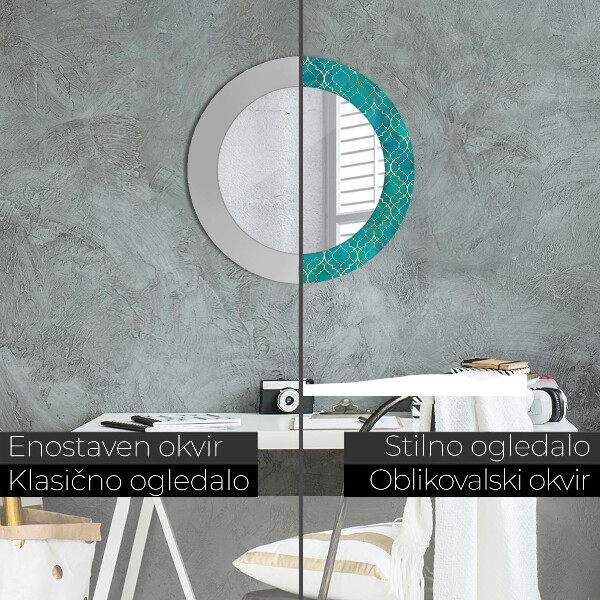 Round decorative mirror Green and gold composition