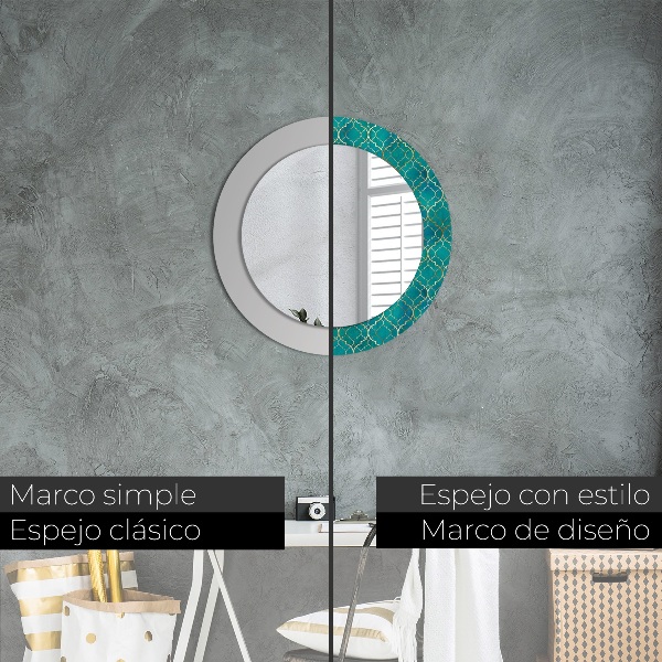 Round decorative mirror Green and gold composition