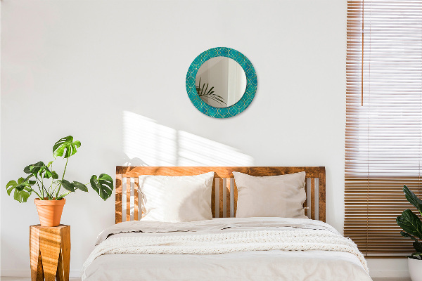 Round decorative mirror Green and gold composition
