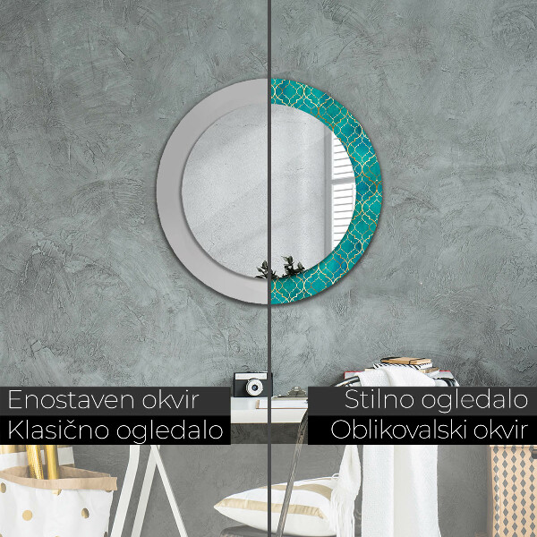 Round decorative mirror Green and gold composition