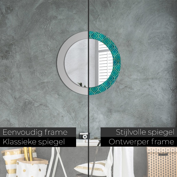 Round decorative mirror Green and gold composition