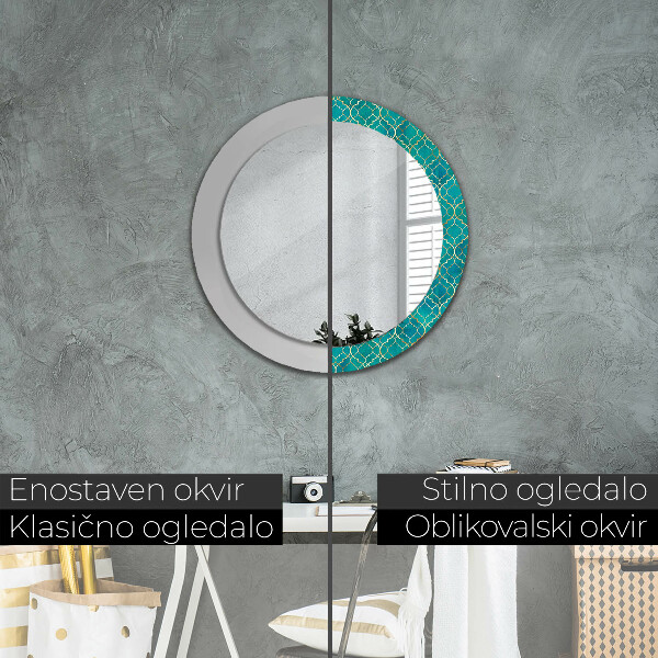 Round decorative mirror Green and gold composition