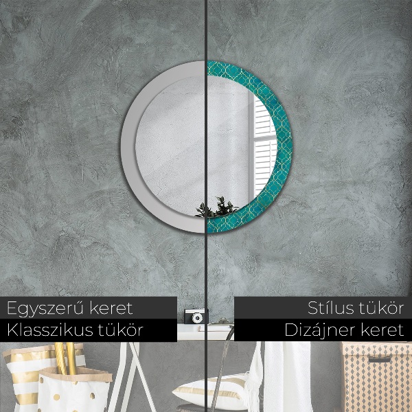 Round decorative mirror Green and gold composition